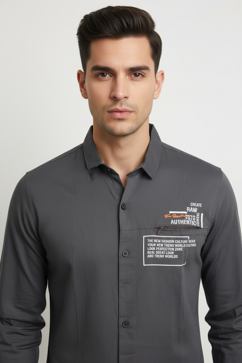 Charcoal Black Shirt - Model Front View