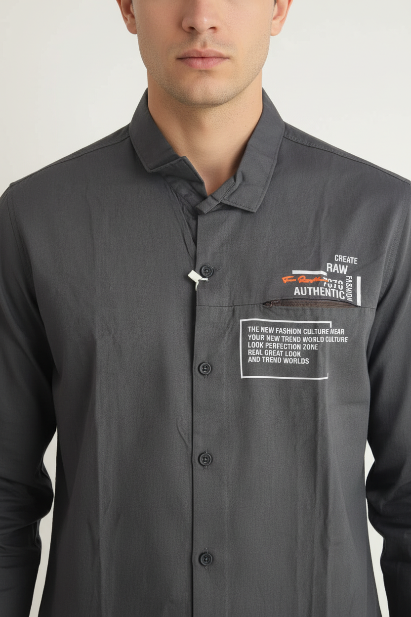 Charcoal Black Shirt - Model Chest Close-up