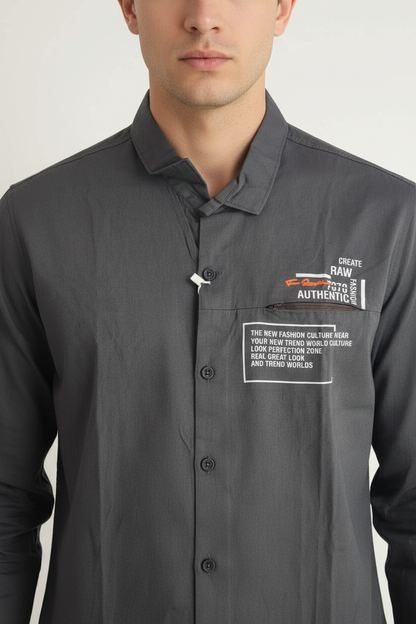 Charcoal Black Shirt - Model Chest Close-up