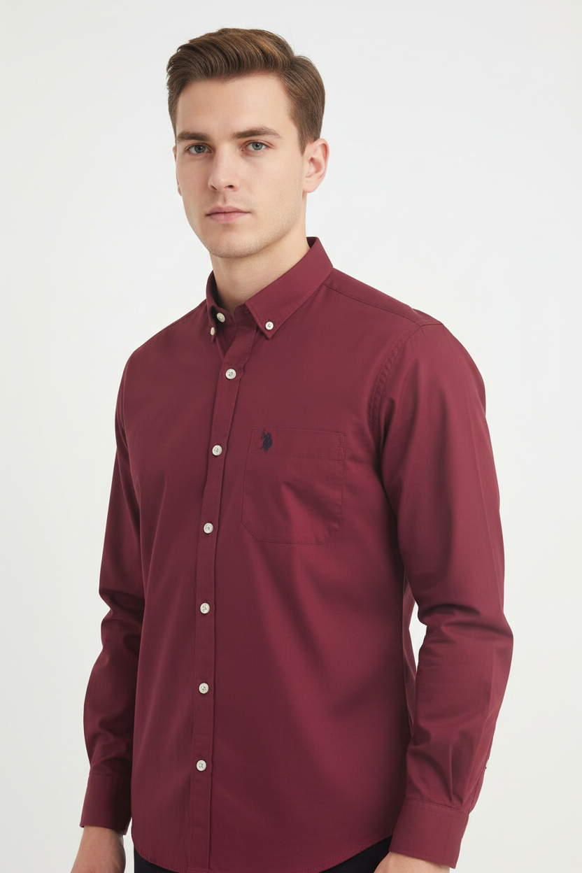 Front 45 left - U.S. Polo Assn. Burgundy Shirt